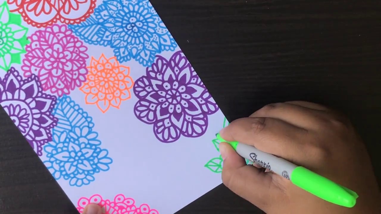 Como dibujar mandalas con sharpie |How to draw Full color mandala page | Speed Draw