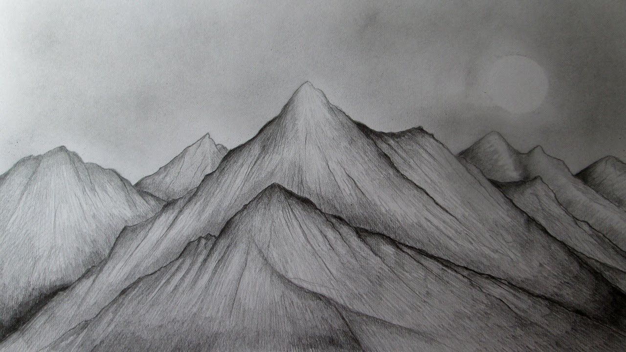 Cómo dibujar montañas realistas a lápiz paso a paso, aprender a dibujar paisajes