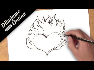 Como dibujar un corazon con fuego | como dibujar un corazon en llamas