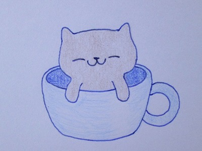 Cómo dibujar un gatito kawaii en una taza