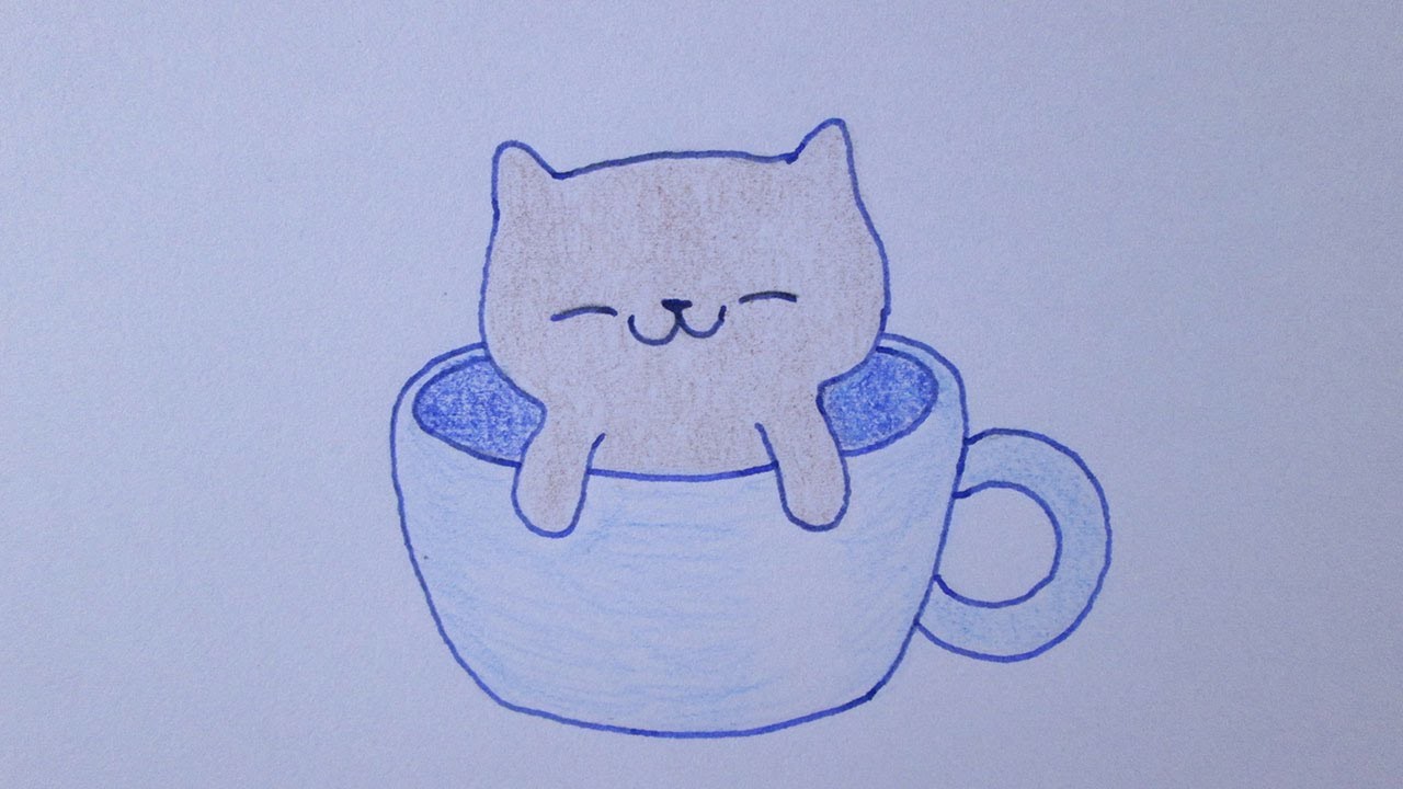Cómo dibujar un gatito kawaii en una taza
