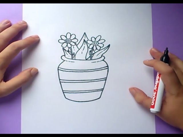 Como dibujar un jarron con flores paso a paso | How to draw one vase with flowers