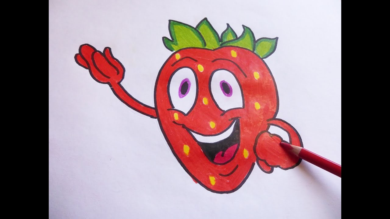 Como dibujar y colorear a Fresa Amigable - How to draw and color a Strawberry Friendly