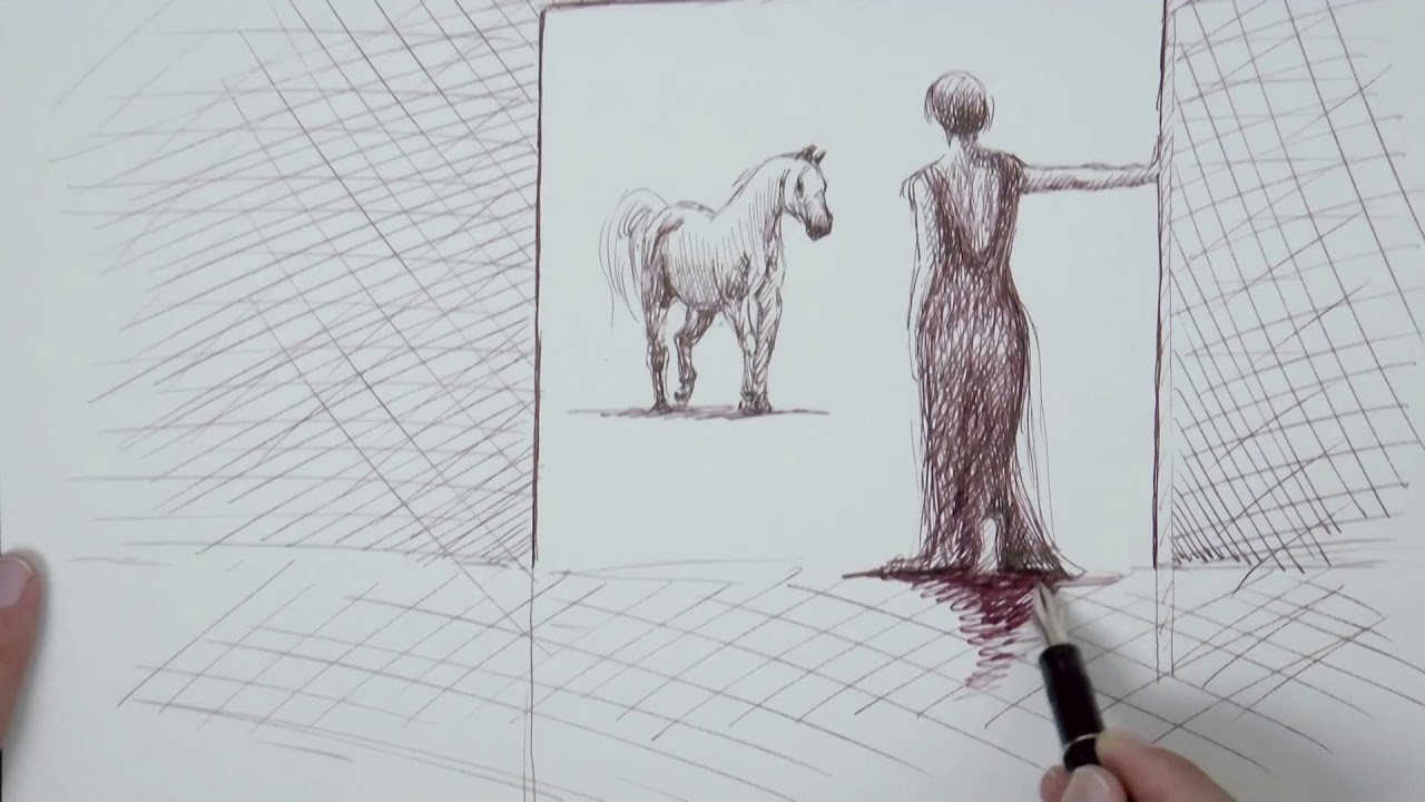Cómo hacer bocetos: Mujer con caballo - Chica y lechuza - Usando pluma fuente