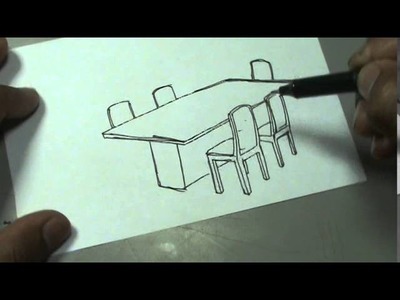 Dibuja fácil un comedor de 6 puestos - Dinning room drawing