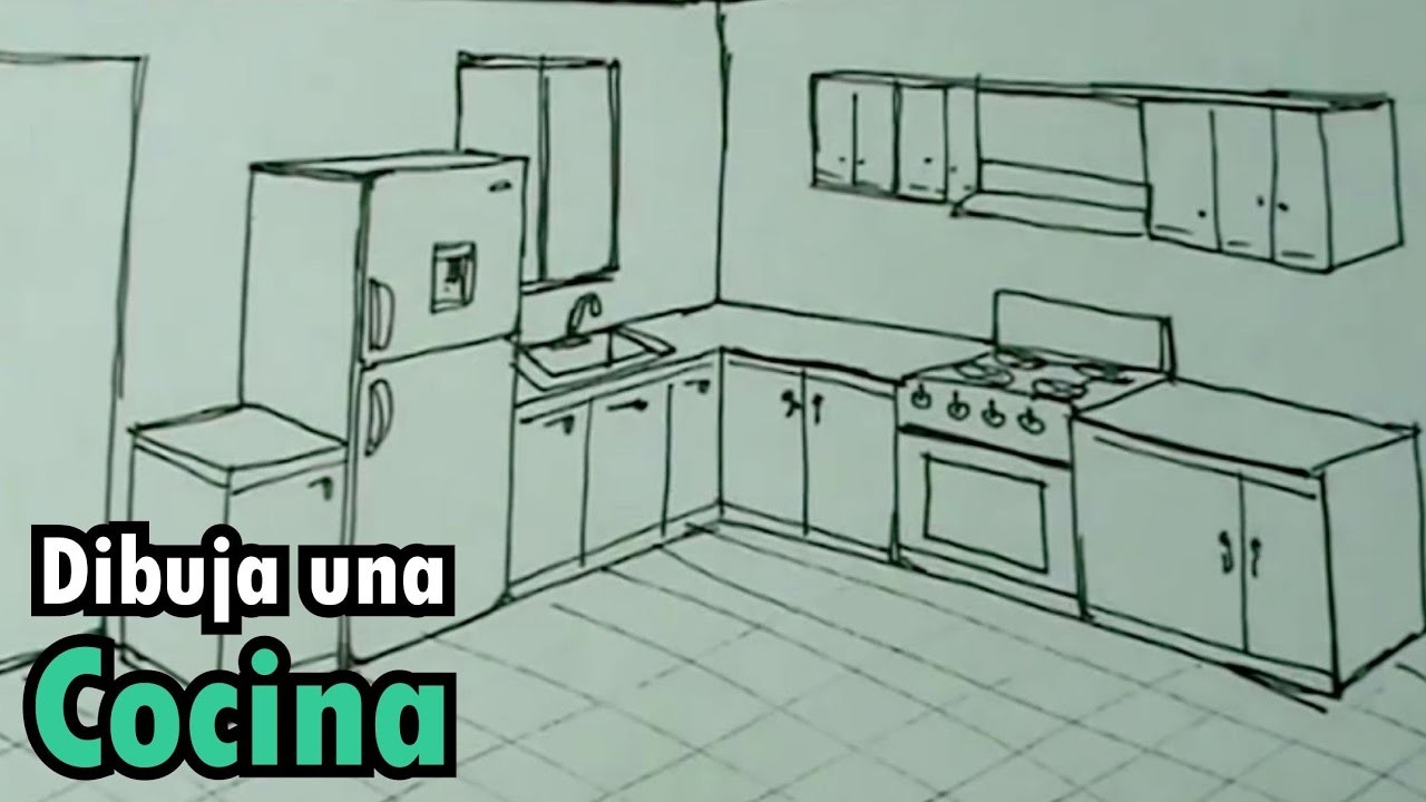 Dibuja fácil una cocina con estufa y nevera. Drawing Kitchen