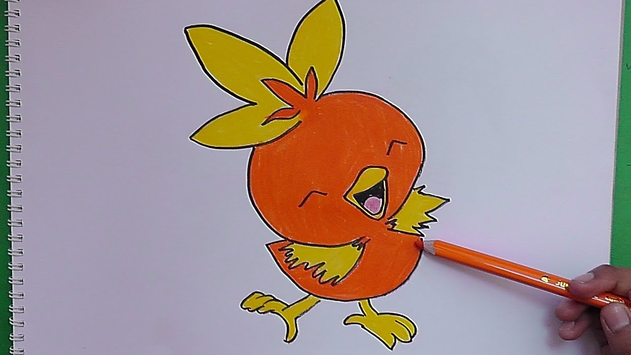 Dibujando y coloreando a Torchic (Pokemon) - Drawing and coloring Torchic