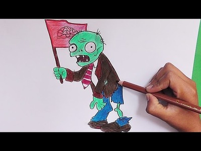 Dibujar y pintar a Zombie Abanderado (Plantas vs Zombies) - Draw and pine forest Zombie Abanderado
