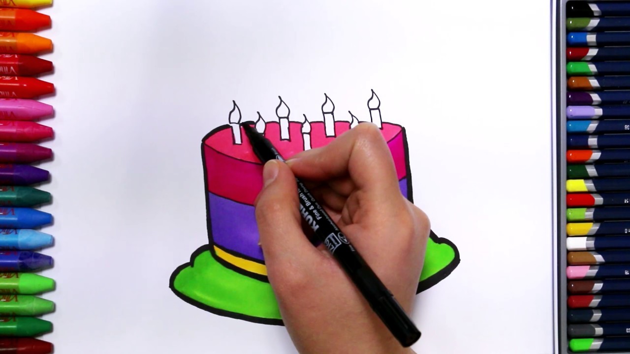Pastel de Cumpleaños | Cómo dibujar y colorear los para niños
