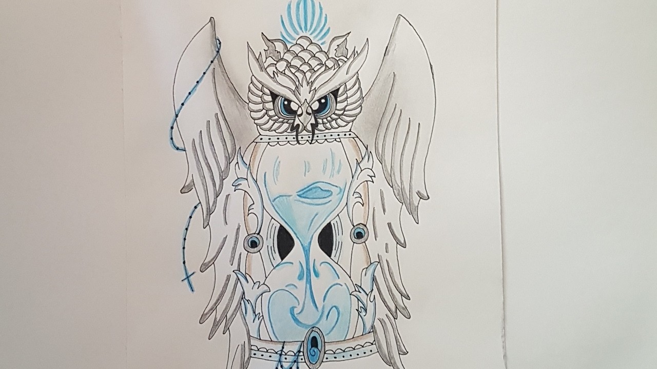 Tutorial como dibujar un buho y un reloj de arena paso a paso HD