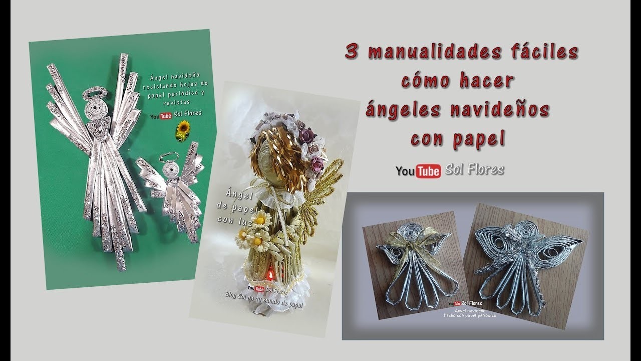 3 manualidades fáciles cómo hacer ángeles navideños con papel - how to make christmas angels
