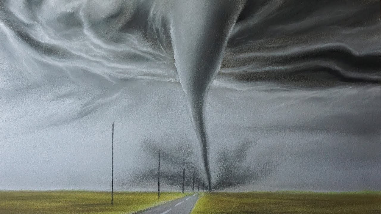 Cómo Dibujar un Tornado a Lápiz Carboncillo Paso a Paso - Dibujo de una Tormenta