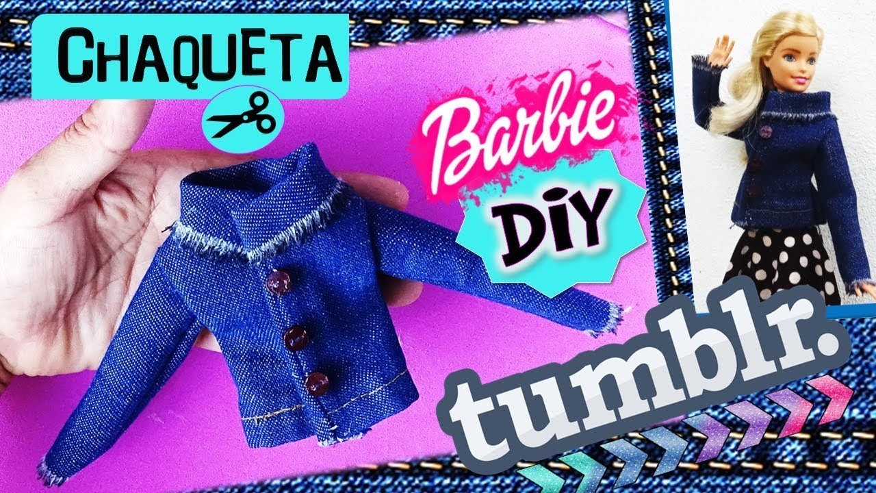 Como hacer CHAQUETA Chamarra Mezclilla Estilo tUMBLR para MUÑECAS Barbie| Manualidades para Barbie