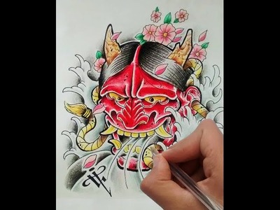 Diseño Demonio Japones. Japanese Demon (Oni) - Nosfe Ink Tattoo