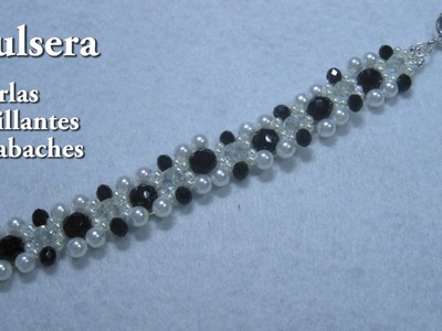 DIY -# -Pulsera de azabaches brilantes y perlas DIY -Shiny jet stones and pearls bracelet