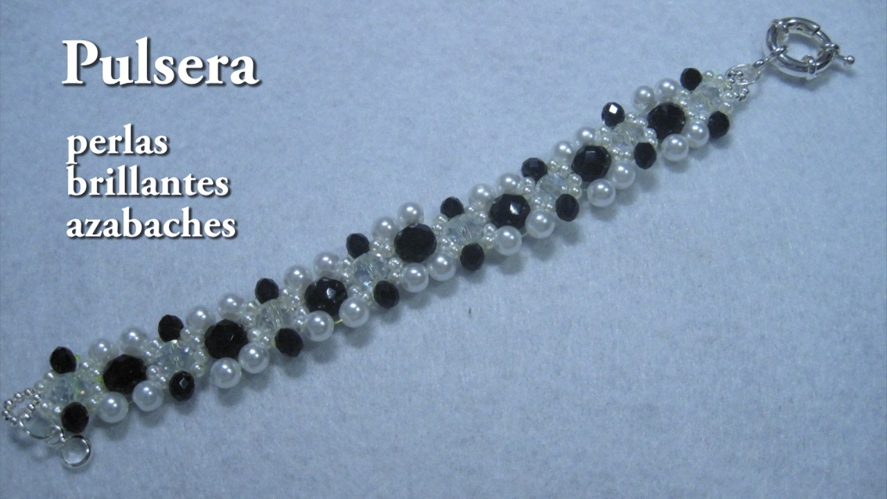 DIY -# -Pulsera de azabaches brilantes y perlas DIY -Shiny jet stones and pearls bracelet