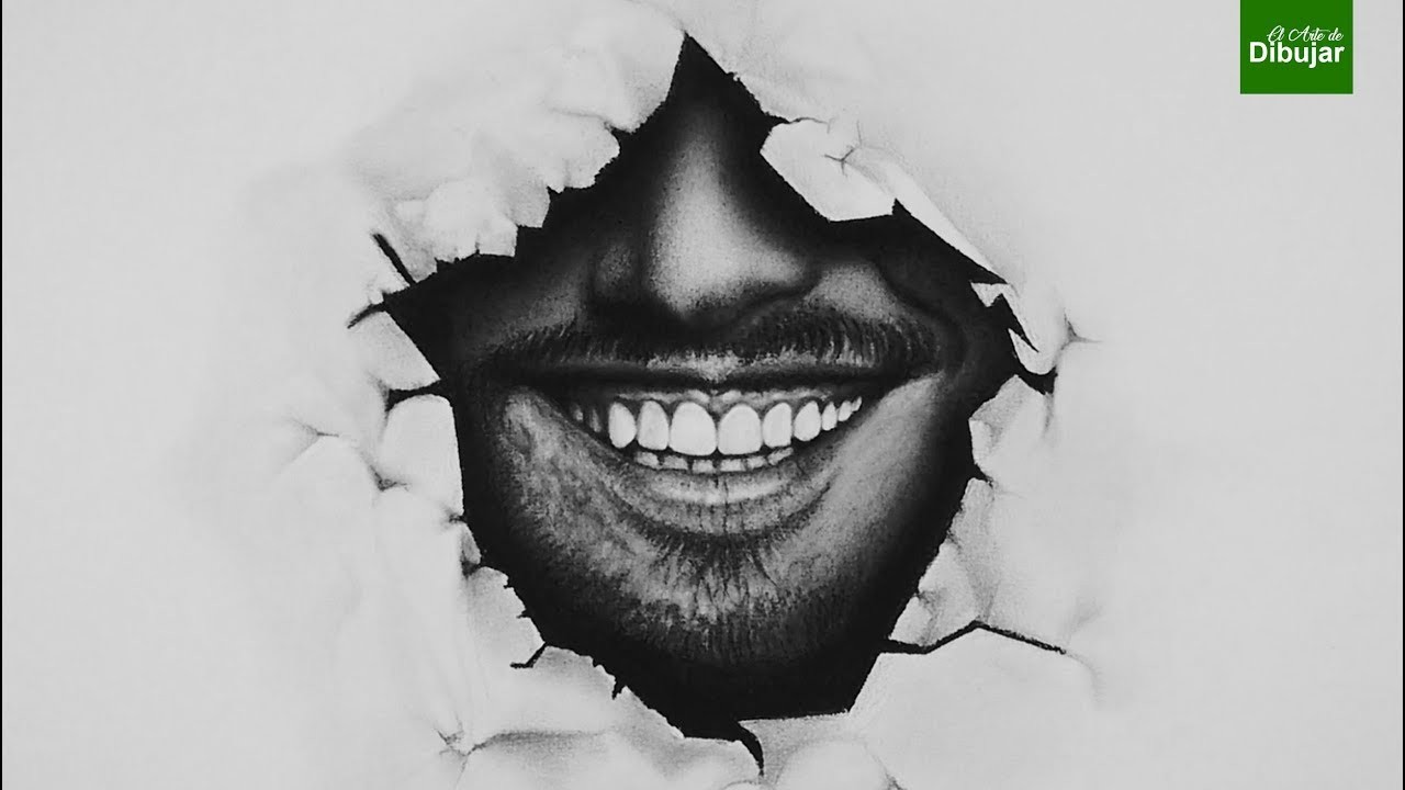 INCREIBLE METODO - Como DIBUJAR una sonrisa realista a lapiz y POROS de la PIEL - EFECTO PAPEL ROTO