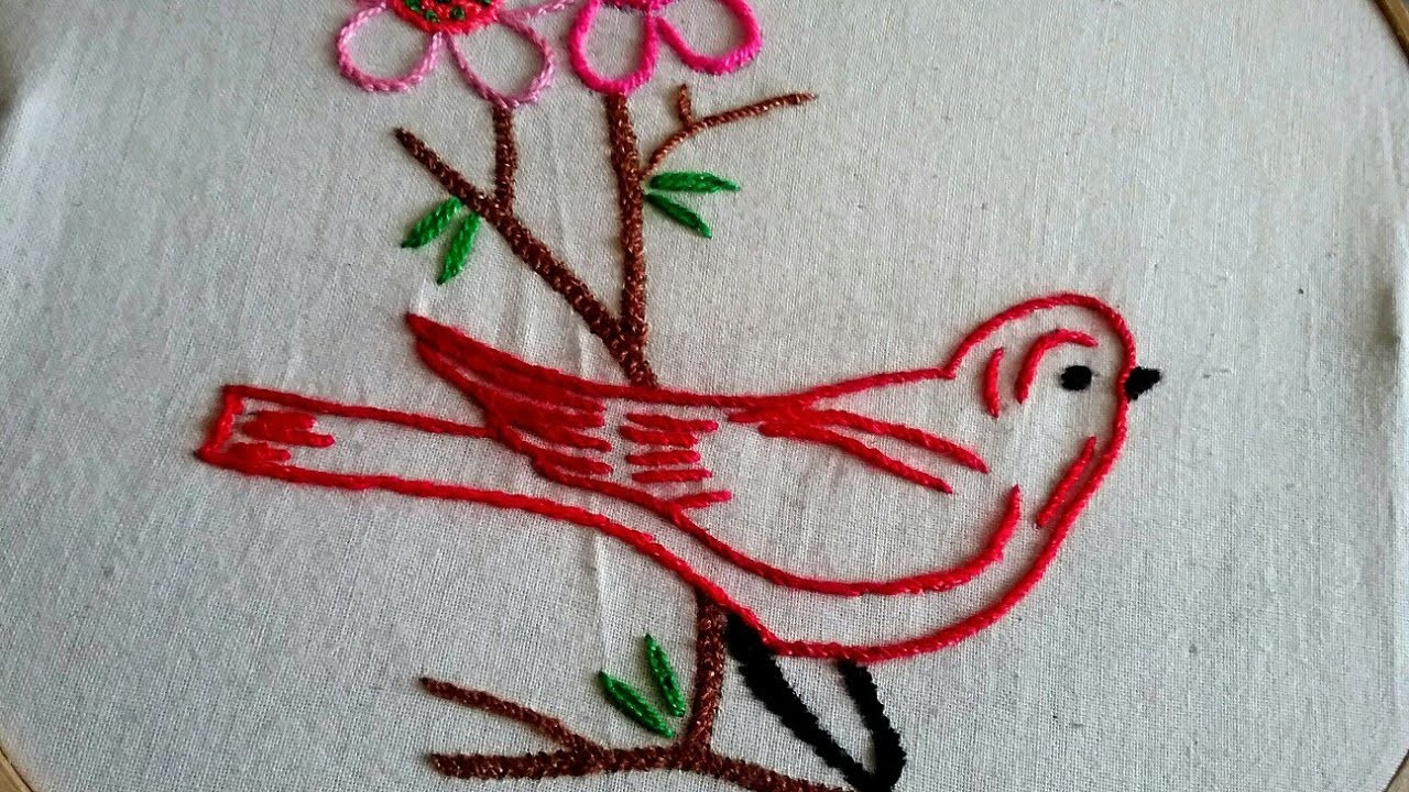 Bordado pájaro y flores