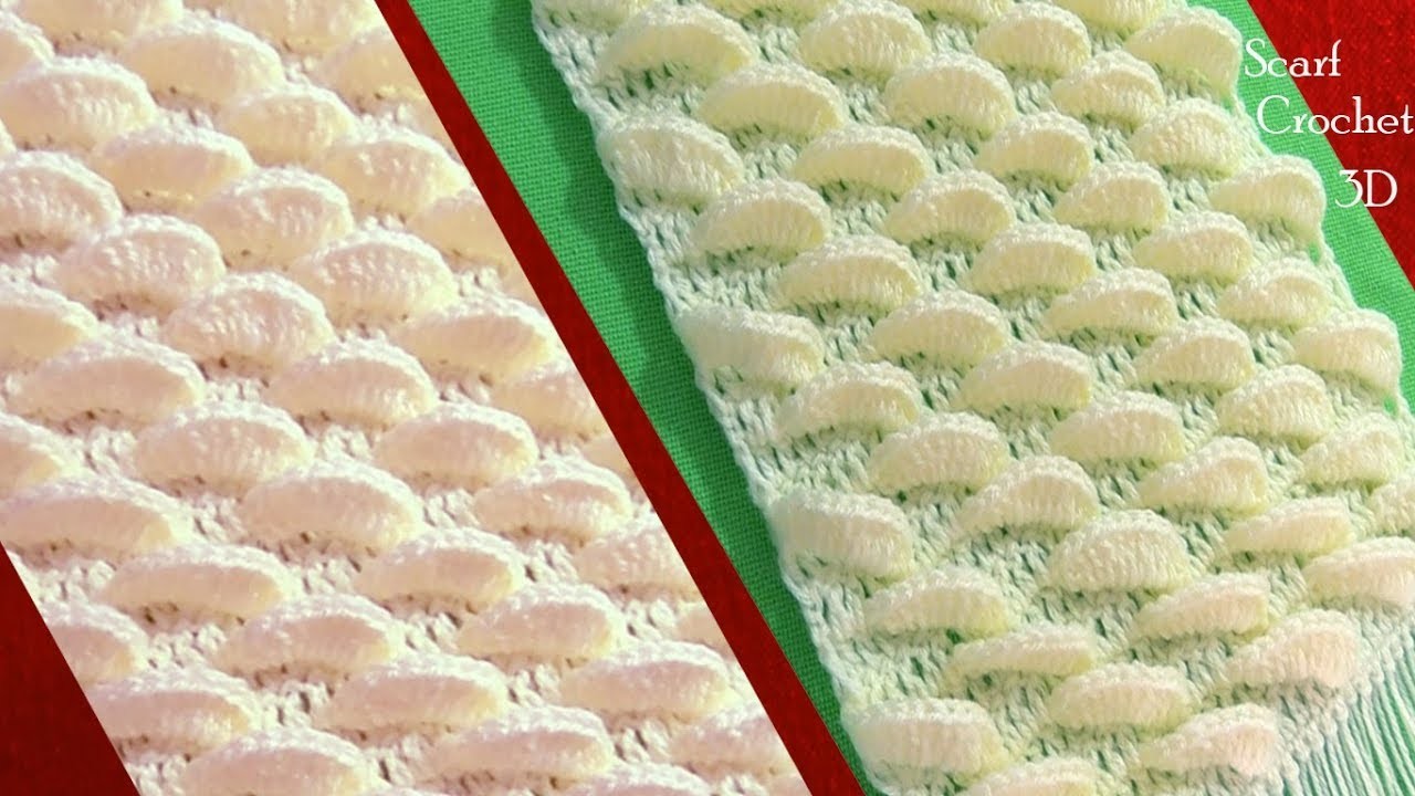 Bufanda a Crochet en punto gajos de lima limón en 3D tejido tallermanualperu