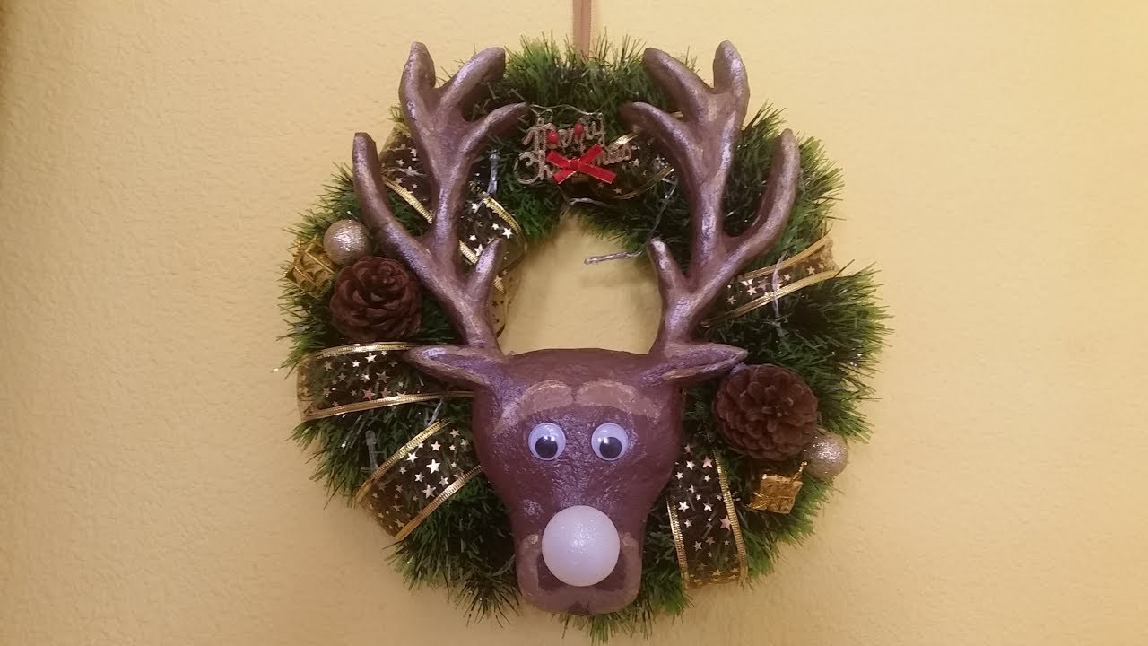 Como hacer decoración de reno navideña-corona navideña
