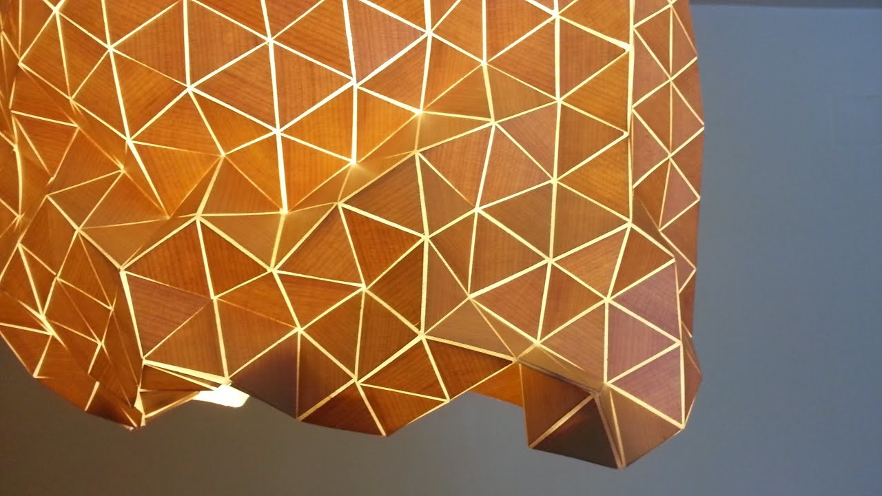DIY:   lampara , pantalla de  diseño geometrico com madera y tela, Geometric design lamp