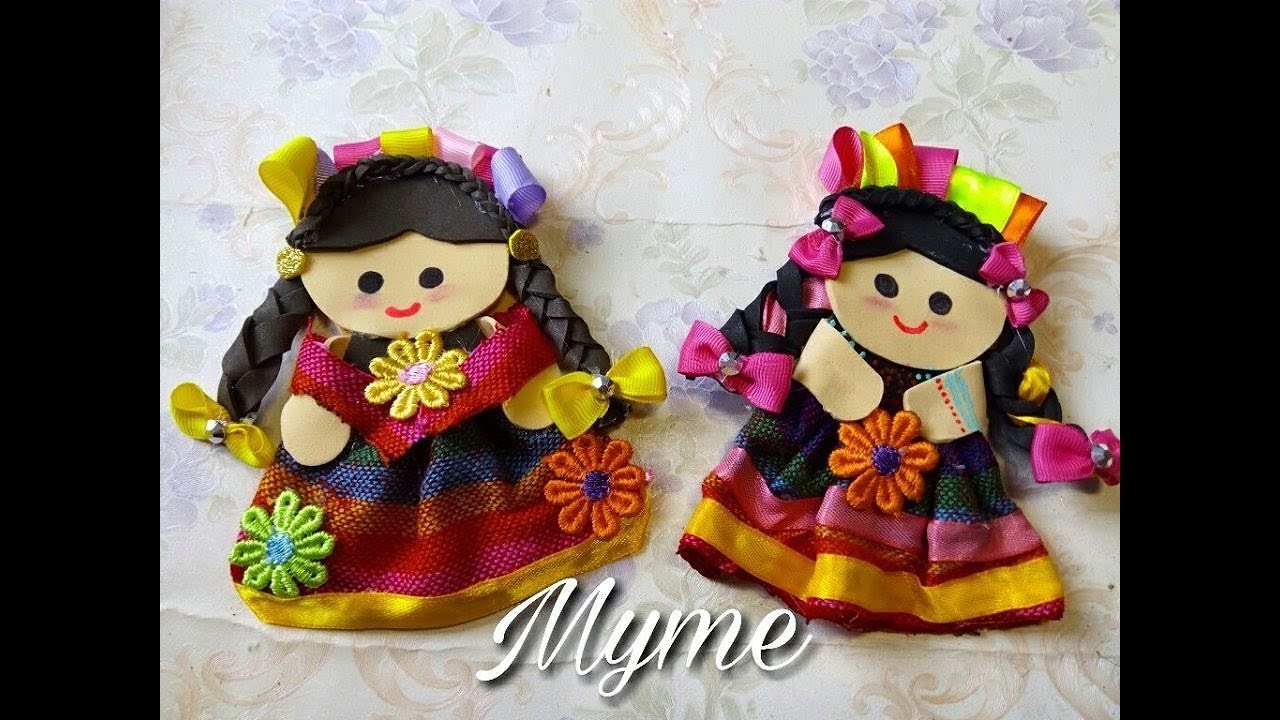 Muñecas de fomi y tela. muñequitas mexicanas, muñecas tipicas de tela