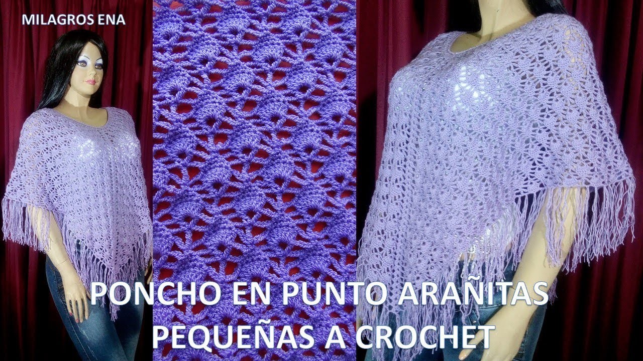 Poncho o Capa a Crochet en Punto Arañitas pequeñas para Damas