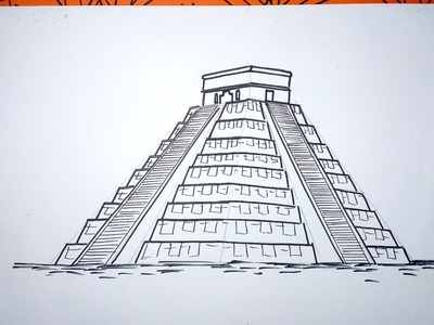 Aprende a dibujar la piramide maya  Kukulkán en Chichen Itzá