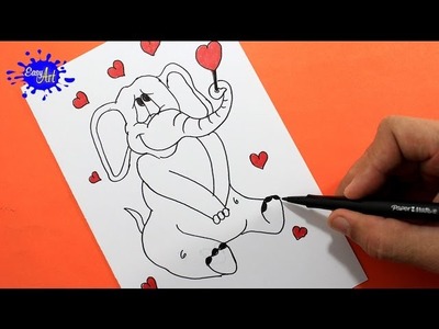 Como dibujar un elefante Enamorado. how to draw elephant love