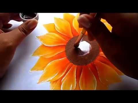 Como pintar flores, girasol how to paint flowers, sunflower