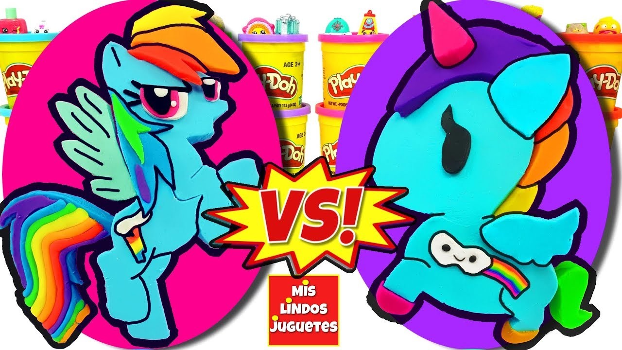 Huevos Sorpresa Gigantes de Unicornio Tokidoki VS My Little Pony de Plastilina Play Doh en Español