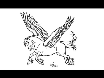 Como dibujar a Pegaso paso a paso (Pegasus, caballo con alas de la mitología griega)