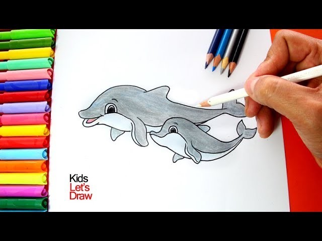 Cómo dibujar un Delfín con su cría bebé | How to draw a Dolphin