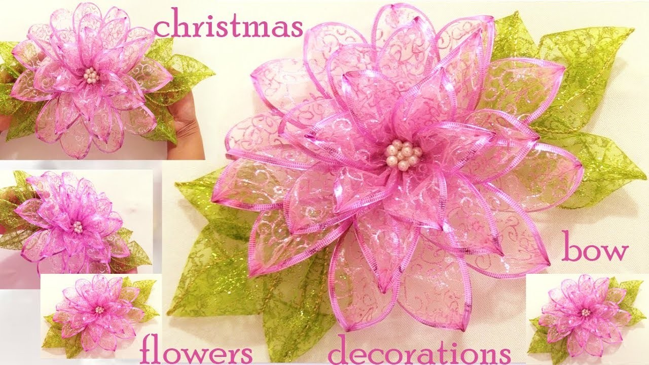 Como hacer fácil moños flores decoraciones adornos de Navidad.DIY chritsmas ideas