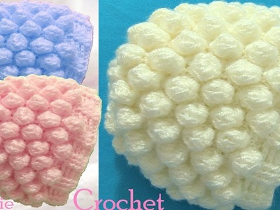Gorro a Crochet en punto 3D copos o bolas de nieve tejido tallermanualperu