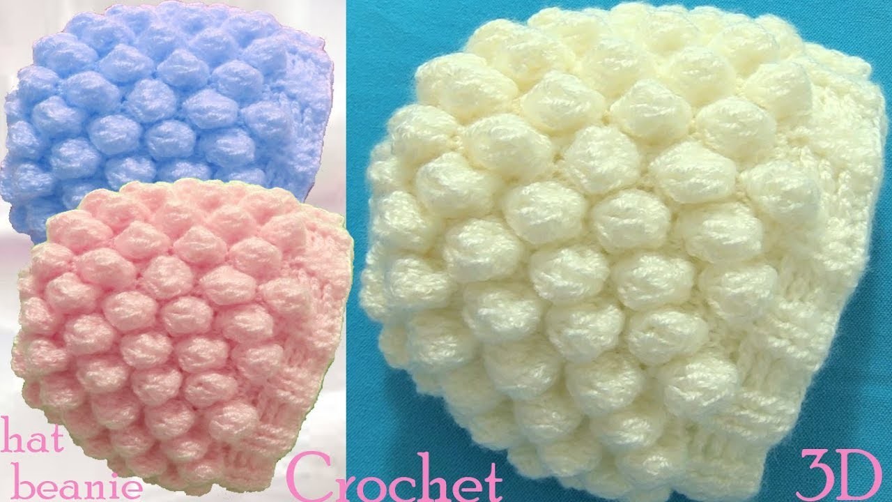 Gorro a Crochet en punto 3D copos o bolas de nieve tejido tallermanualperu