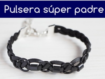Pulsera con cordon tipo cuero negra para dama o caballero