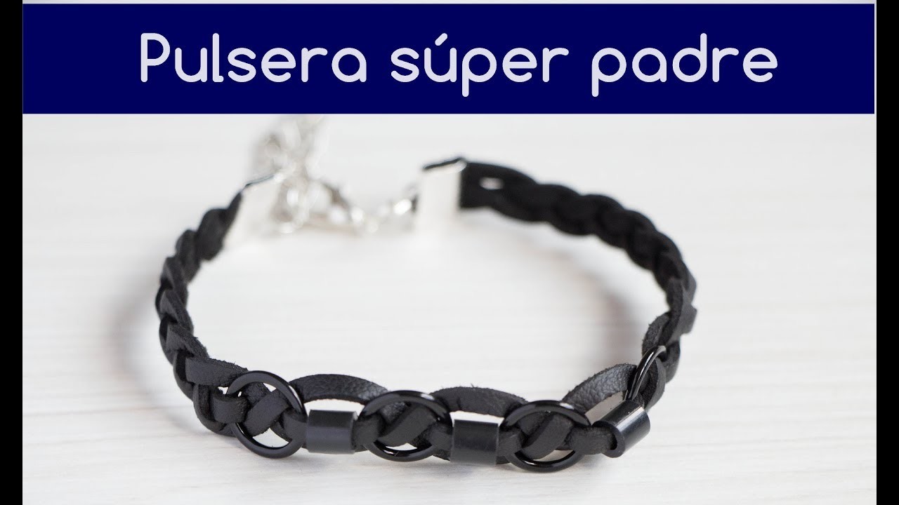 Pulsera con cordon tipo cuero negra para dama o caballero