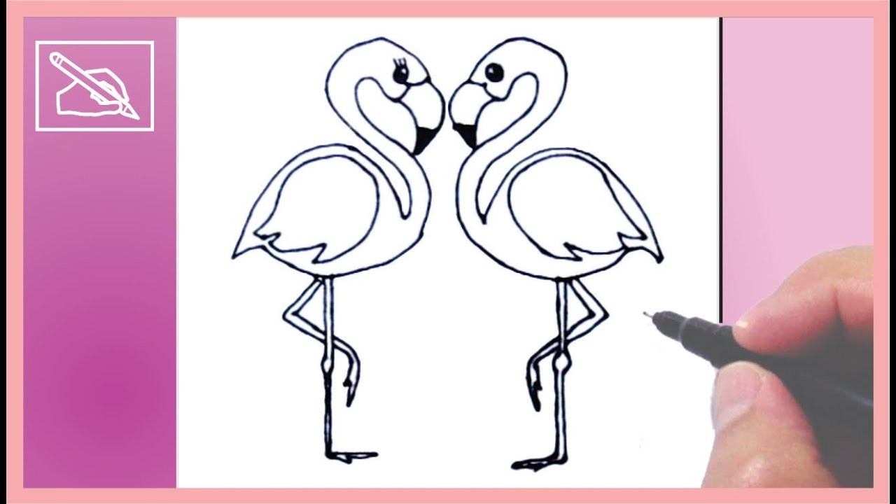Cómo Dibujar Flamingos Enamorados - Drawing Flamingos In Love | Dibujando