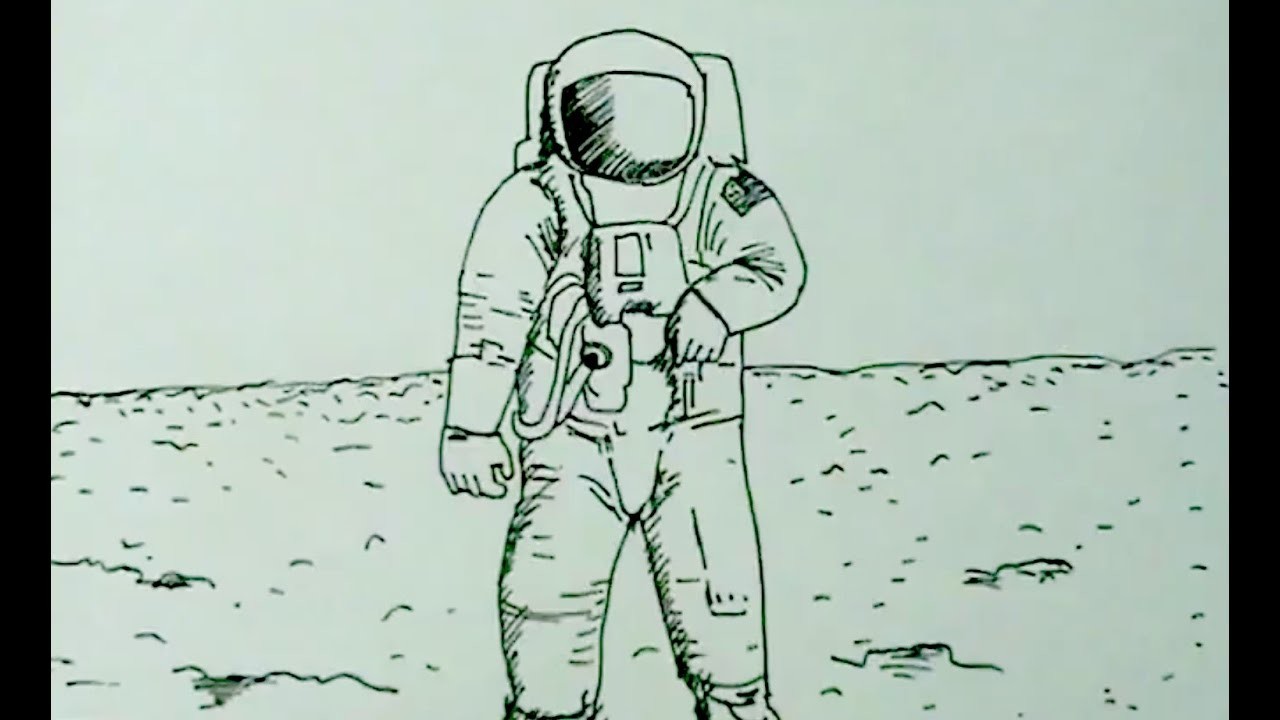 Cómo dibujar un astronauta en la Luna -  astronaut on the moon