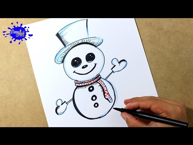 Como dibujar un muñeco de nieve paso a paso. How to draw snowman
