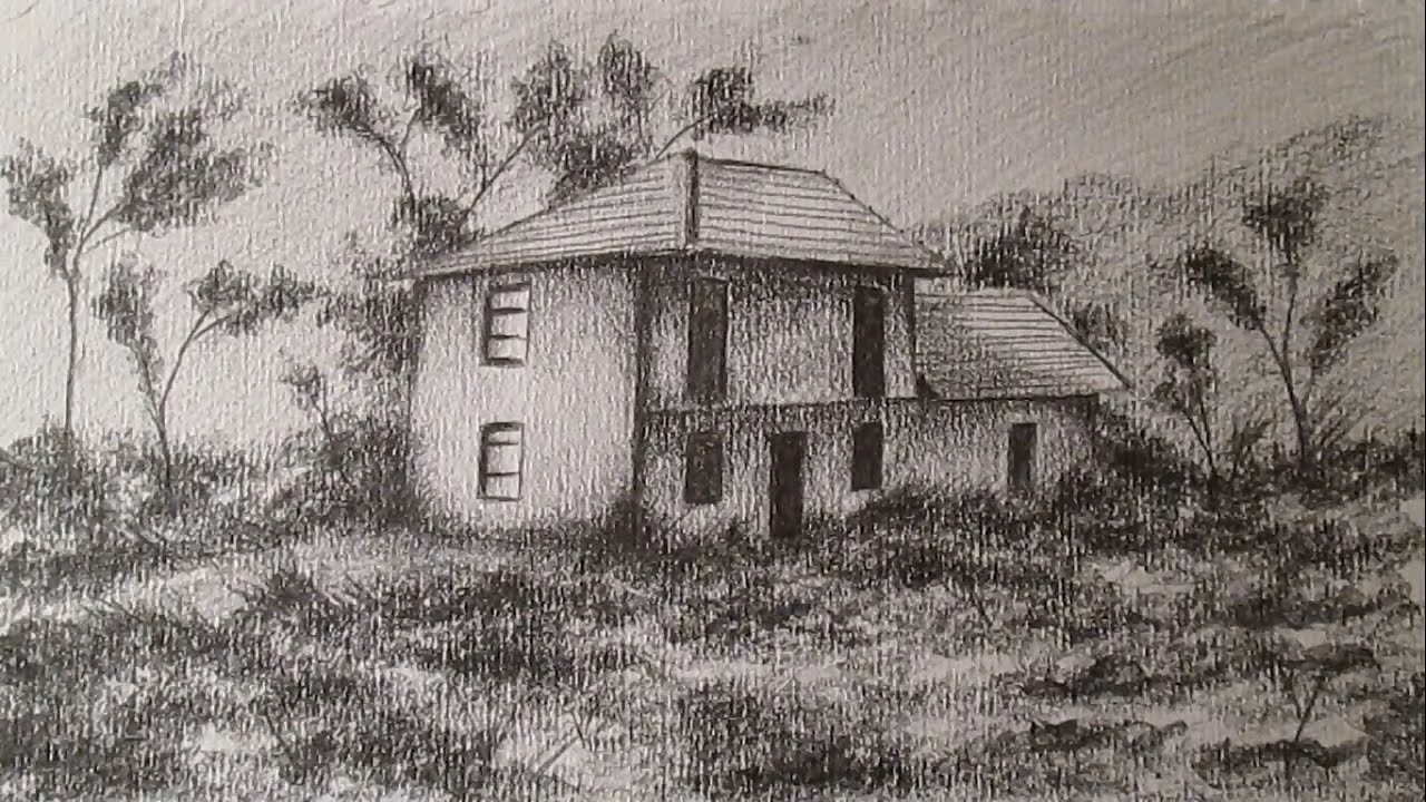 Cómo dibujar una casa en el campo, cómo dibujar paisajes a lápiz HD