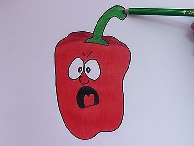 Como dibujar y colorear a Pimiento Sorprendido - How to draw and color a pepper Surprised
