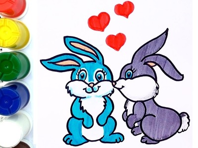 Como Dibujar y colorear conejos enamorado con Corazón