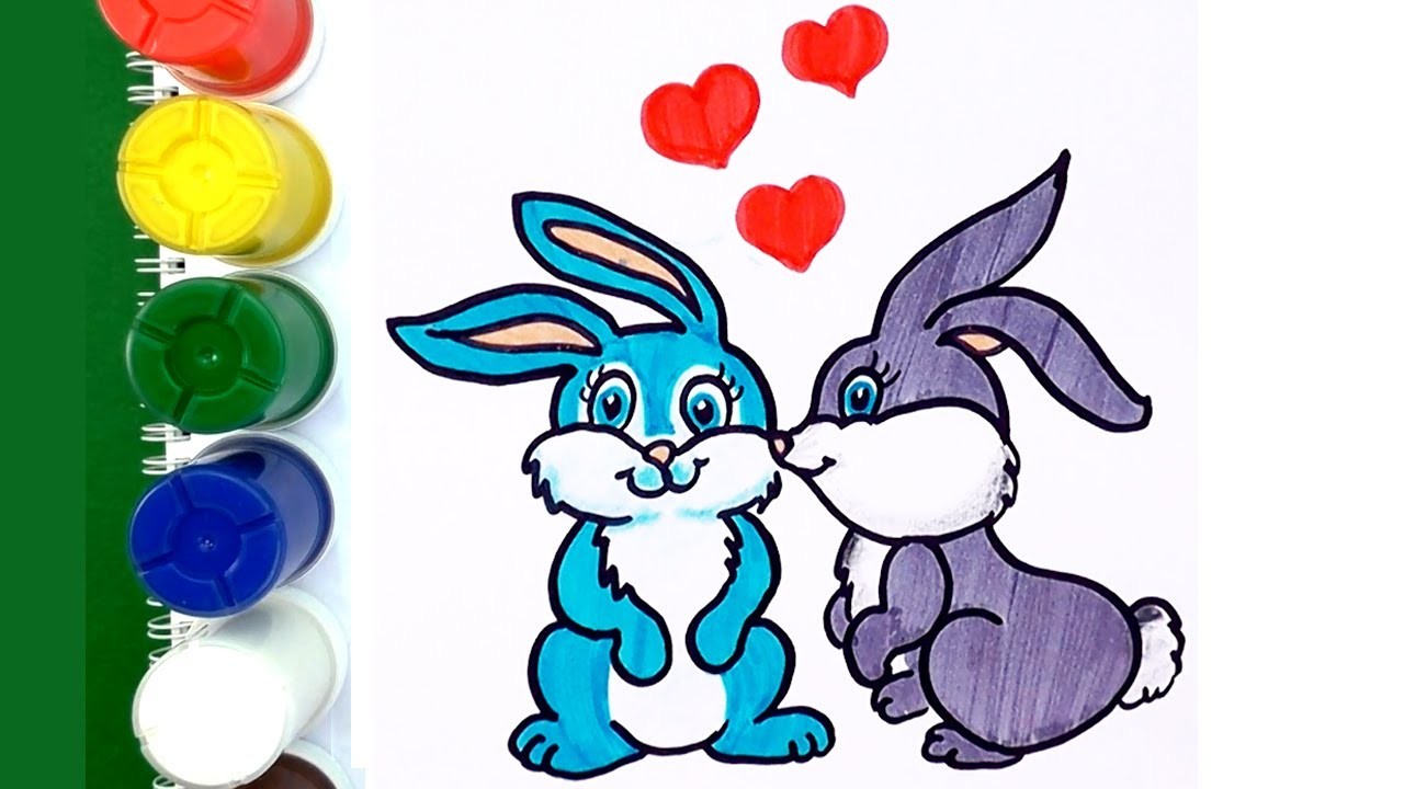 Como Dibujar y colorear conejos enamorado con Corazón