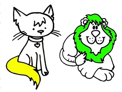 Como Dibujar y Colorear Un Gato y Leon de Arco Iris ???? Para Niños
