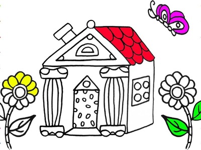 Como Dibujar y Colorear Una Casa y El Jardín ???? Para Niños