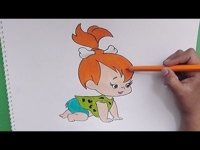 Como dibujar y pintar a Pebbles (Los Picapiedras) - How to draw and paint Pebbles