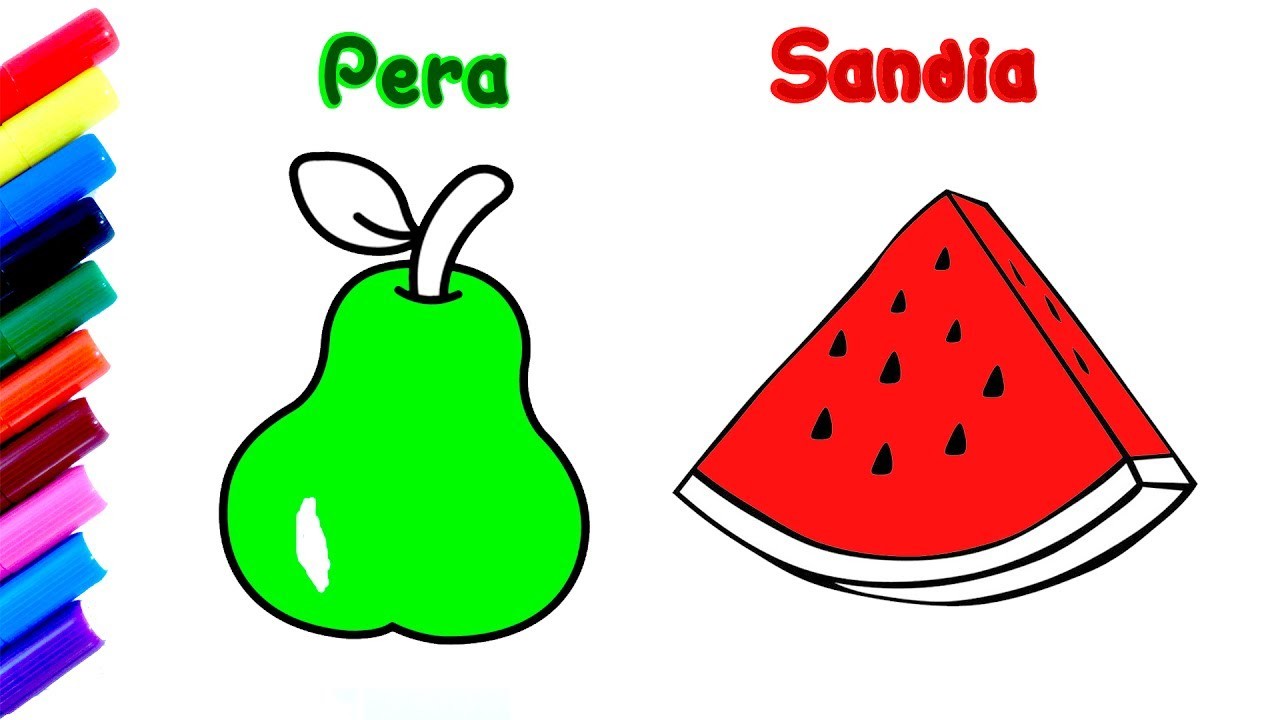 Dibujar y colorear una ????sandia y  ???? pera -  How to  ???? draw watermelon and pear????  coloring