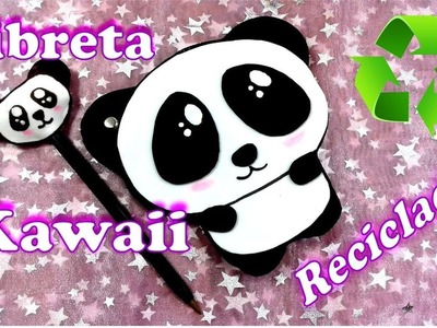 Libreta Panda Kawai reciclada+Lapicera a juego
